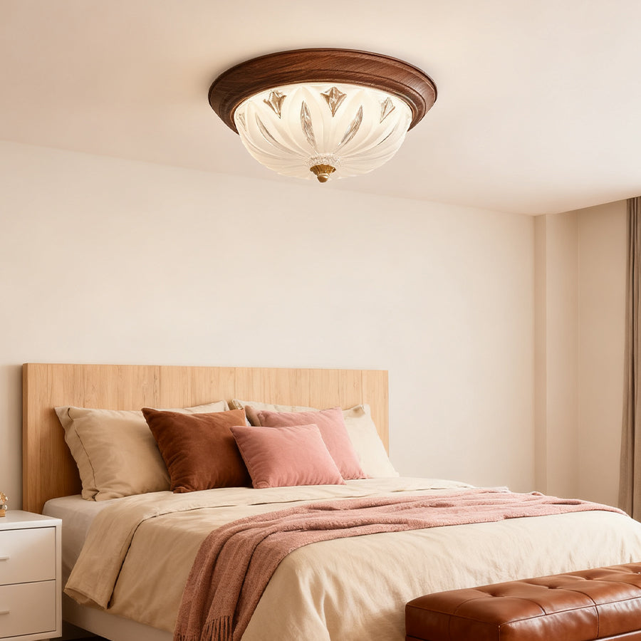 Retro Flush Mount Ceiling Lights American Walnut-Colored Glass Lamp
