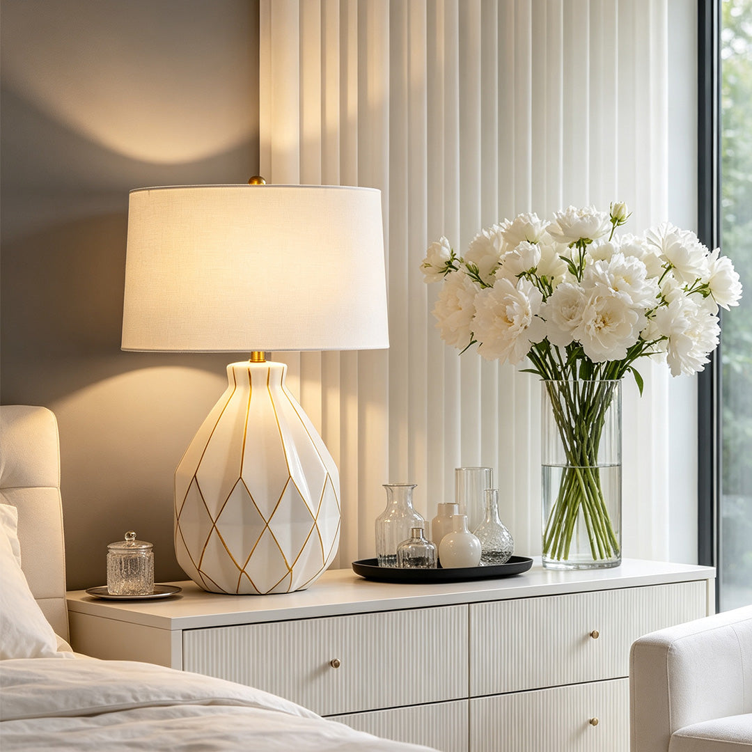 White Ceramic Table Lamps Luxury Mid-Century Accent Light