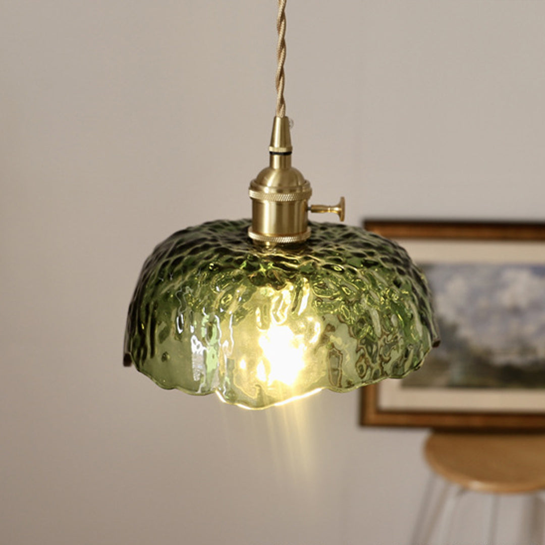 Nordic Pendant Light Hammered Glass and Brass Light