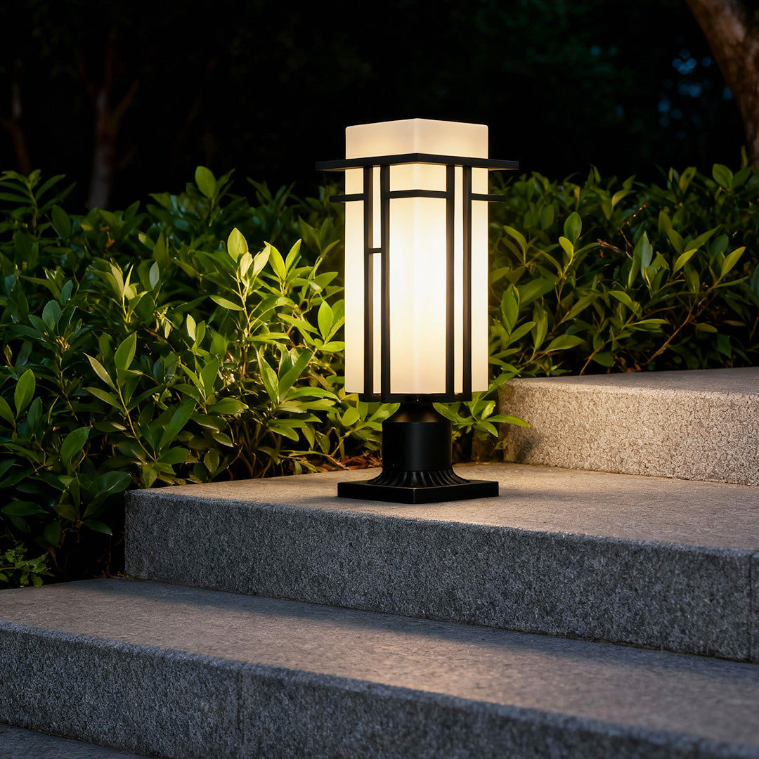 Black Retro Aluminum Path Lights with Frosted Glass Outdoor Waterproof Landscape Lighting