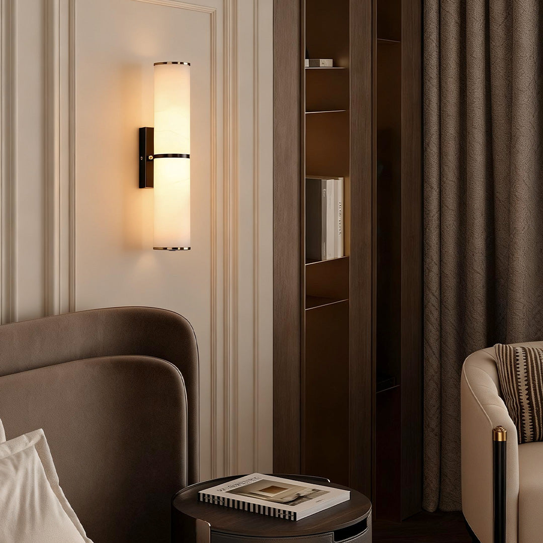 Cylinder Wall Sconce Modern Solid Copper Cloud Stone Lamp