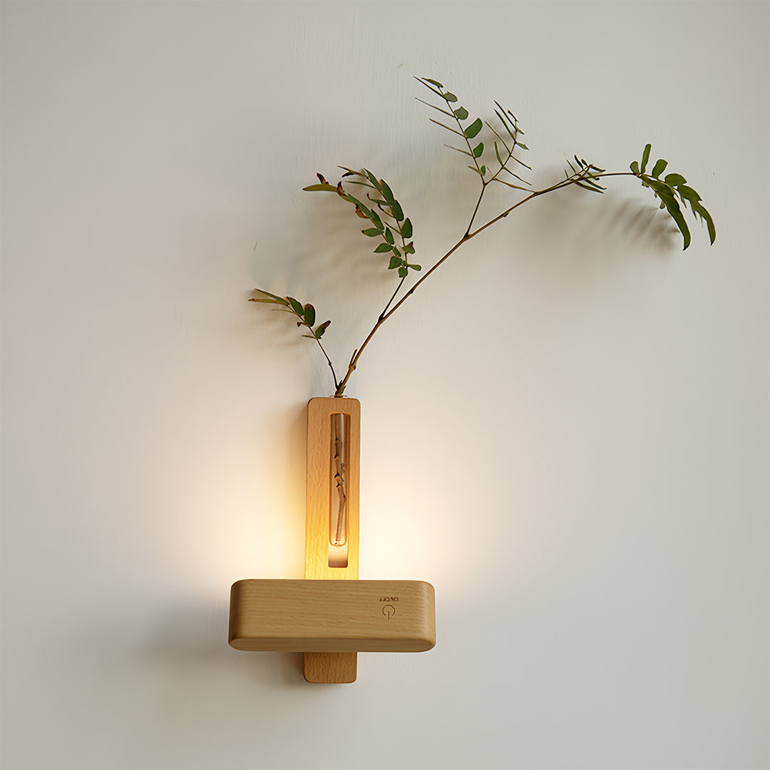 Wooden Wall Lights Minimalist with Glass Vase Wireless Magnetic Lamp