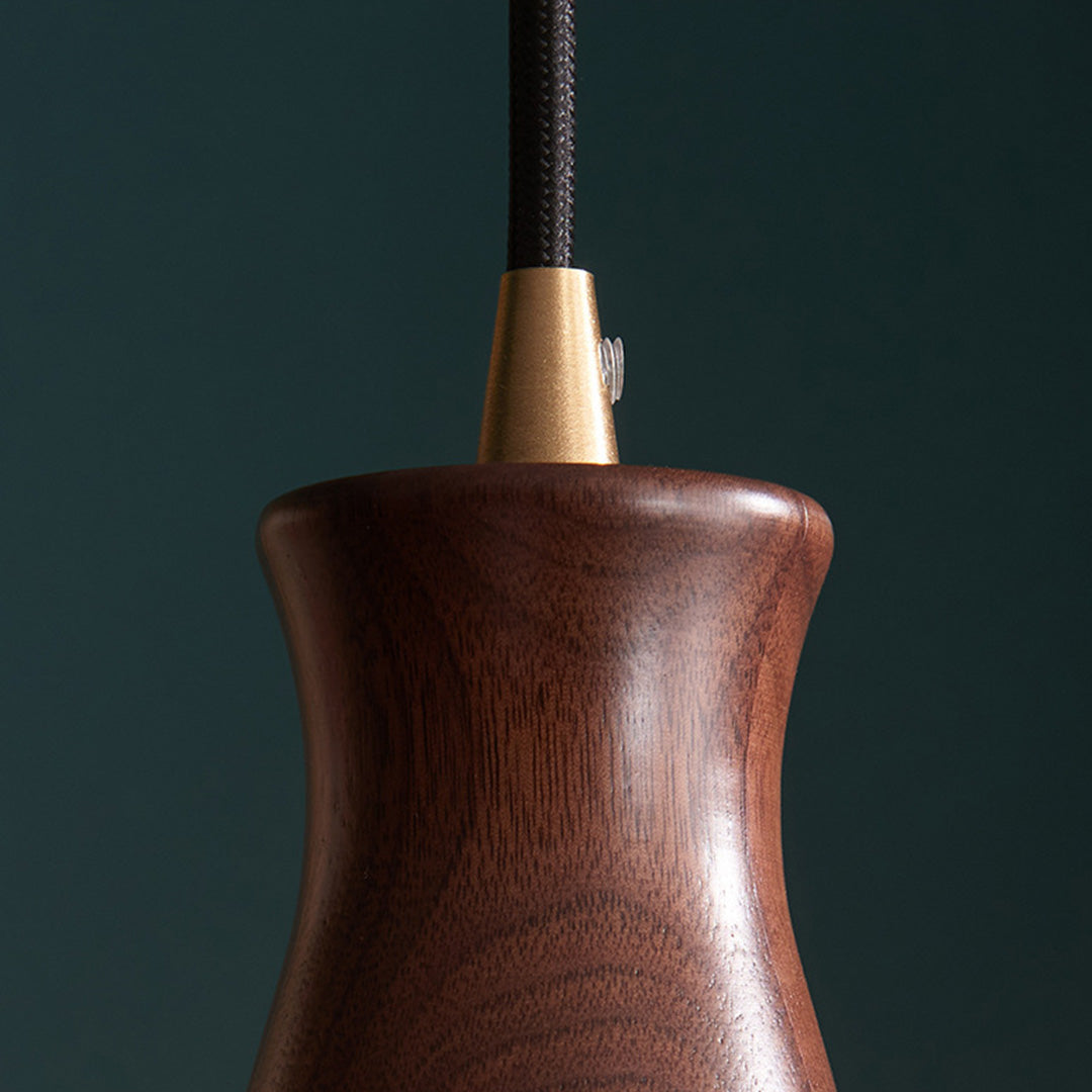 Brass Pendant Light Fixtures American Vintage Walnut Wood Cracked Glass Bedroom Light