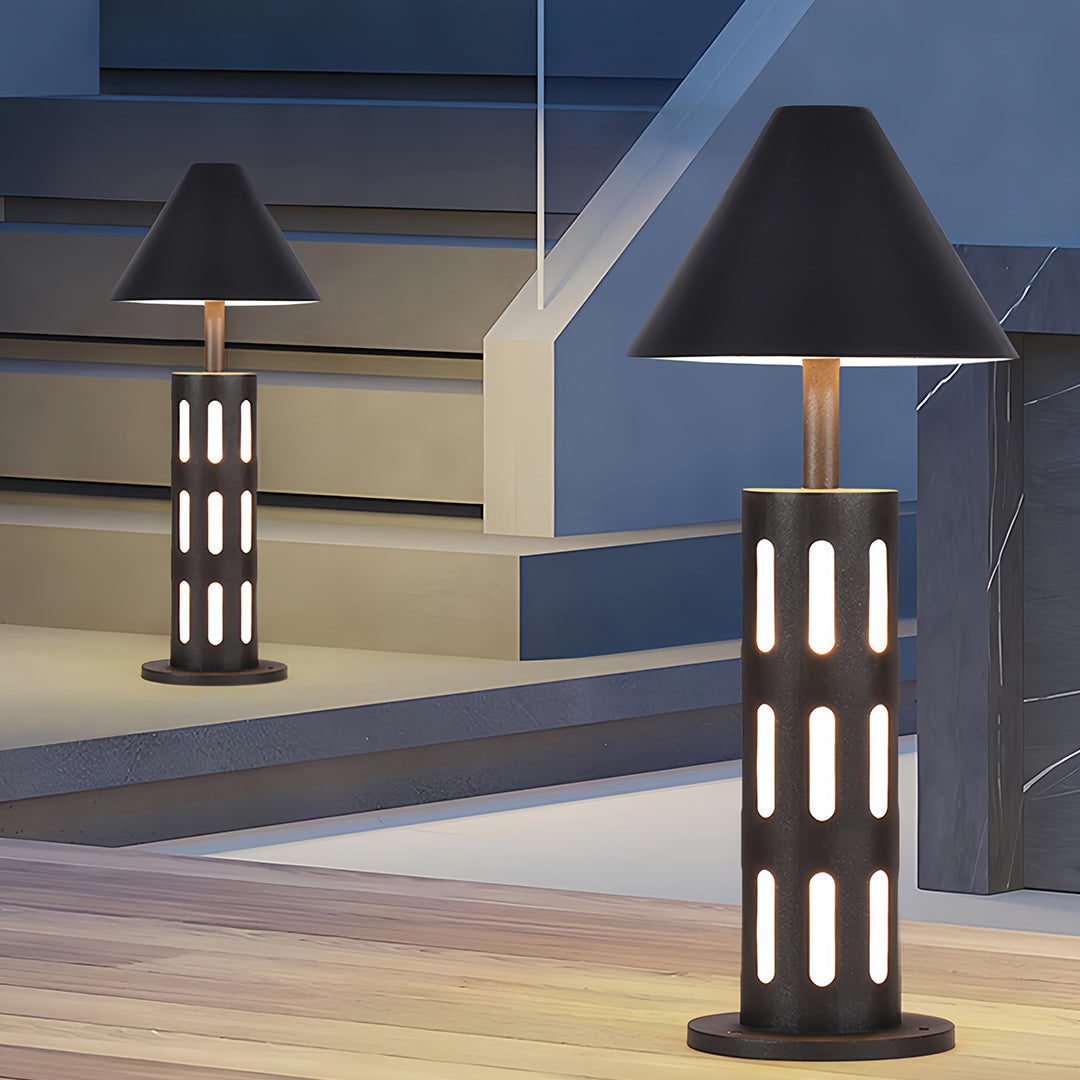 Black Path Lights Industrial Perforated Cylindrical Garden Light