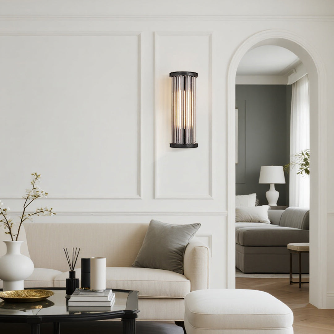 Black Indoor Wall Sconce American Vintage Semi-Circular Glass Rod Wall Lamp