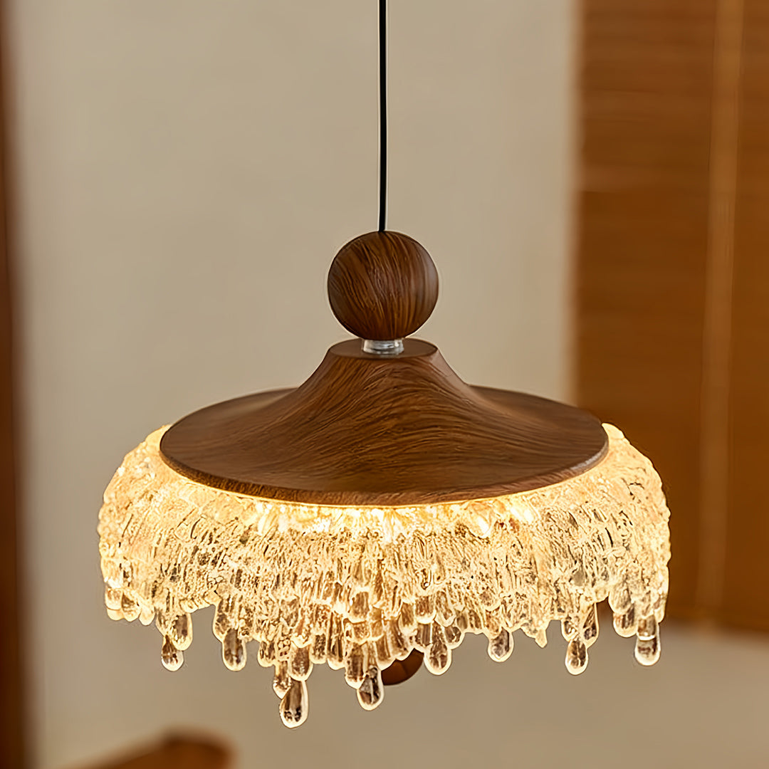 Water Drop Pendant Light Walnut Finish Iron Teardrop Ceiling Light