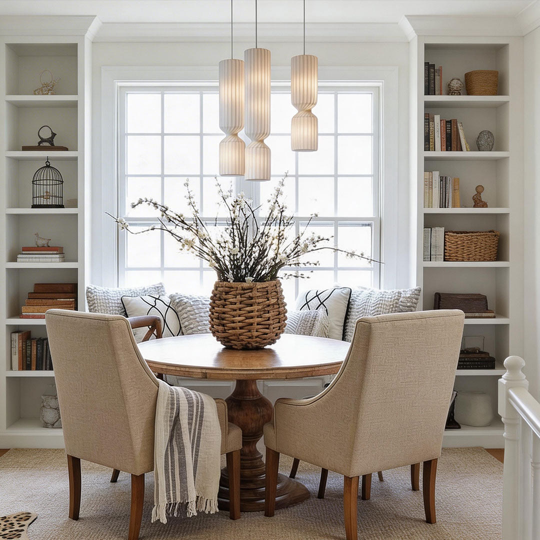 Cylinder Pendant Lighting Wabi-Sabi Style Silk Fabric Ceiling Light