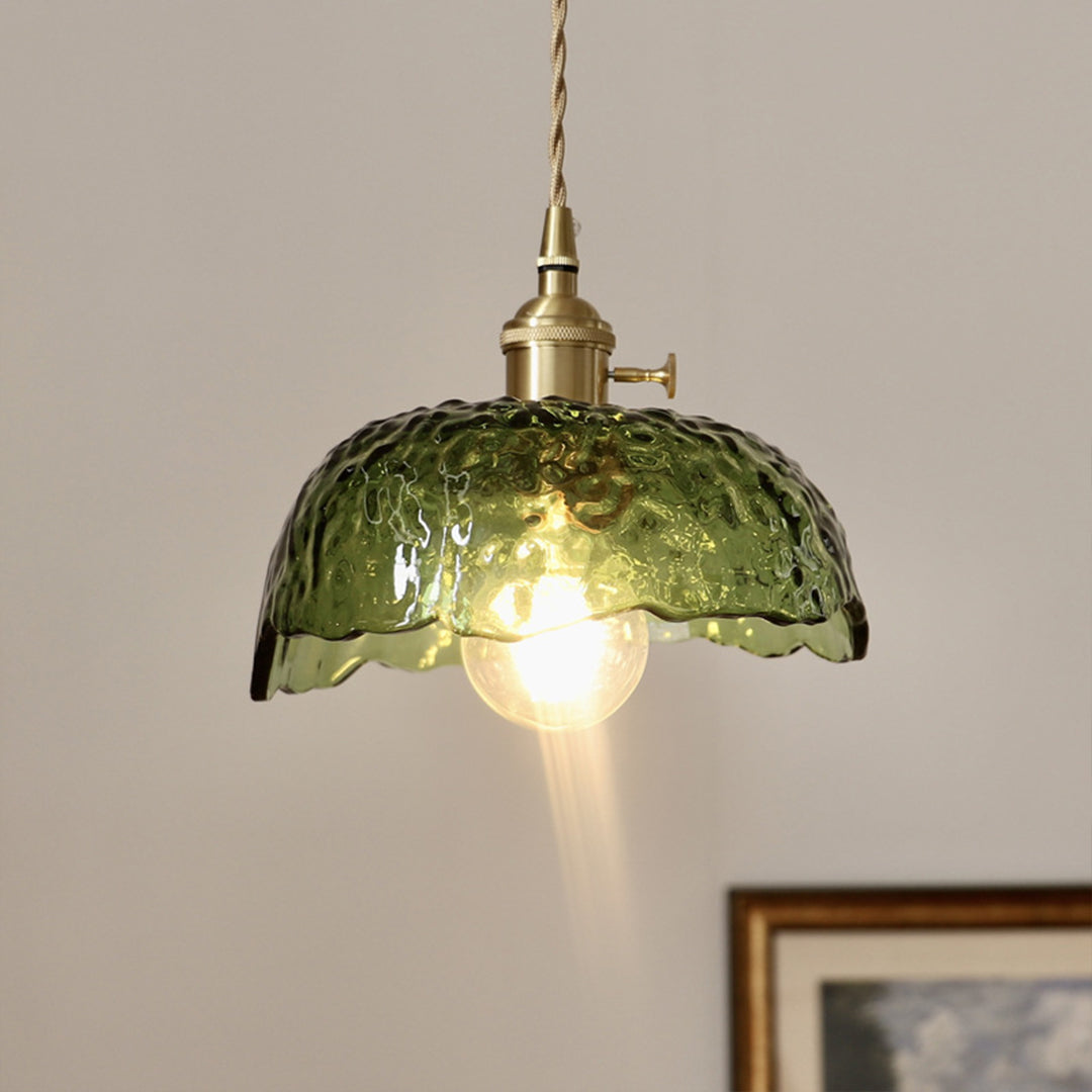 Nordic Pendant Light Hammered Glass and Brass Light