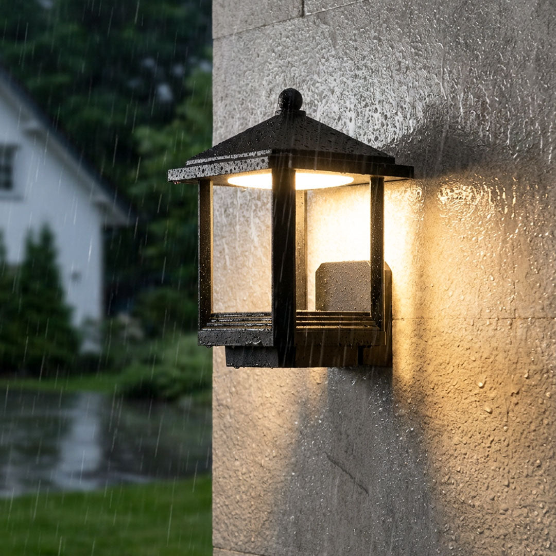 Black Outdoor Lantern Sconce Modern Waterproof Wall Light