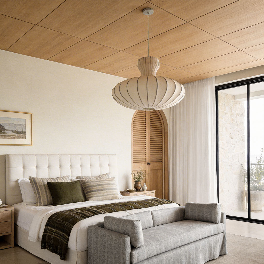 Pendant Light White Japanese Silk Fabric Ceiling Light
