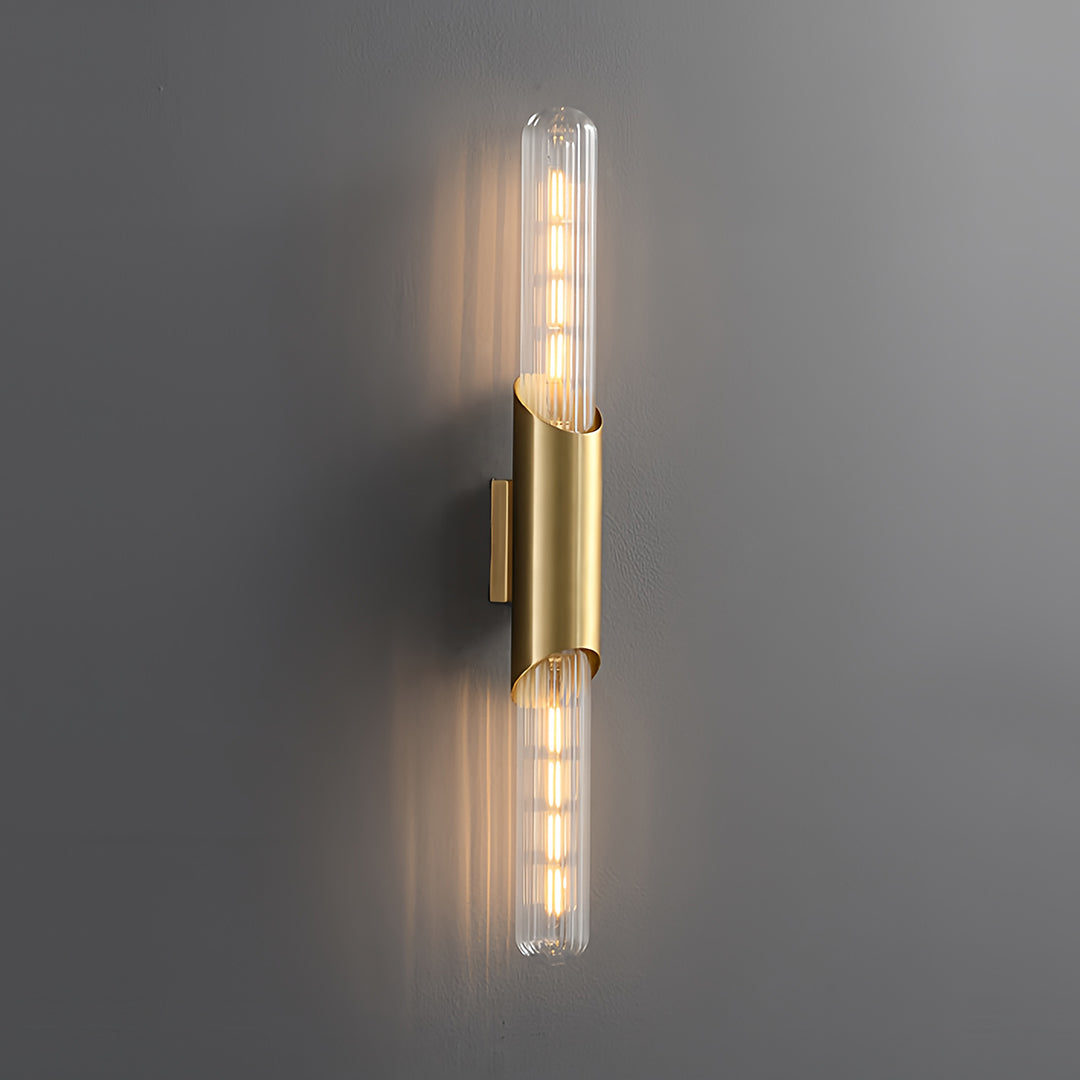 Up Down Wall Lights Full Brass Cylindrical Gold Finish Glass Light