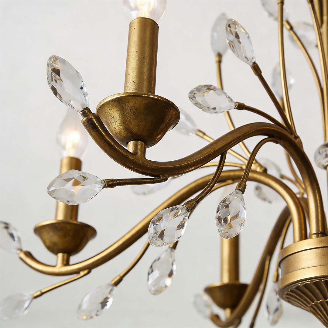 Gold Candlestick Chandelier Branch Crystal Ceiling Light