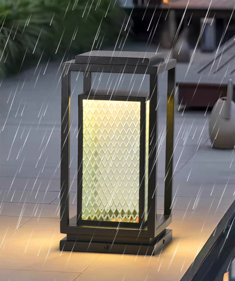 Outdoor Glass Lanterns Industrial Black Weatherproof Square Lawn Light