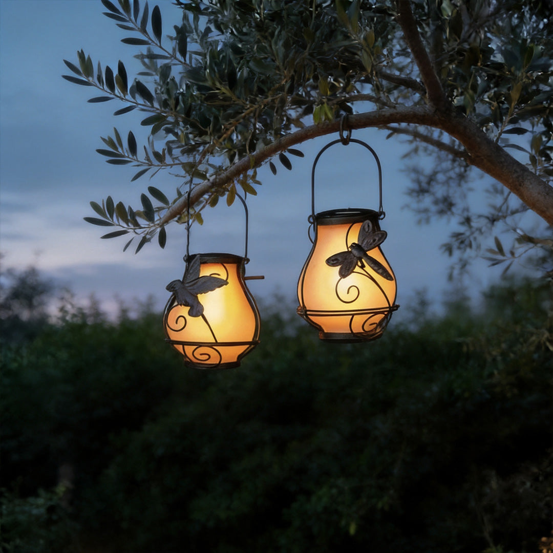 【4 PCS】Gray Outdoor Light Pendant Hanging Flame-Inspired Insect Light