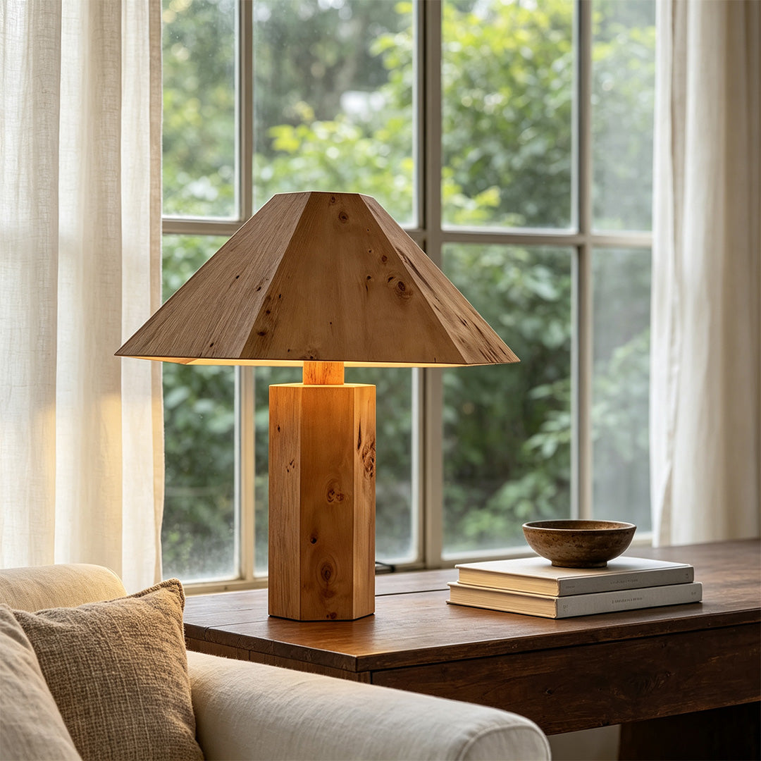 Vintage Wooden Table Lamp Wabi-Sabi Style Bedside Light