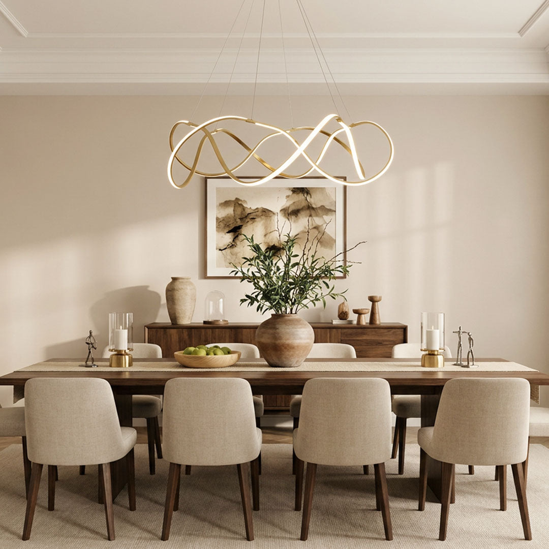 Modern Round Dimmable LED Aluminum Geometric Chandelier - Gold