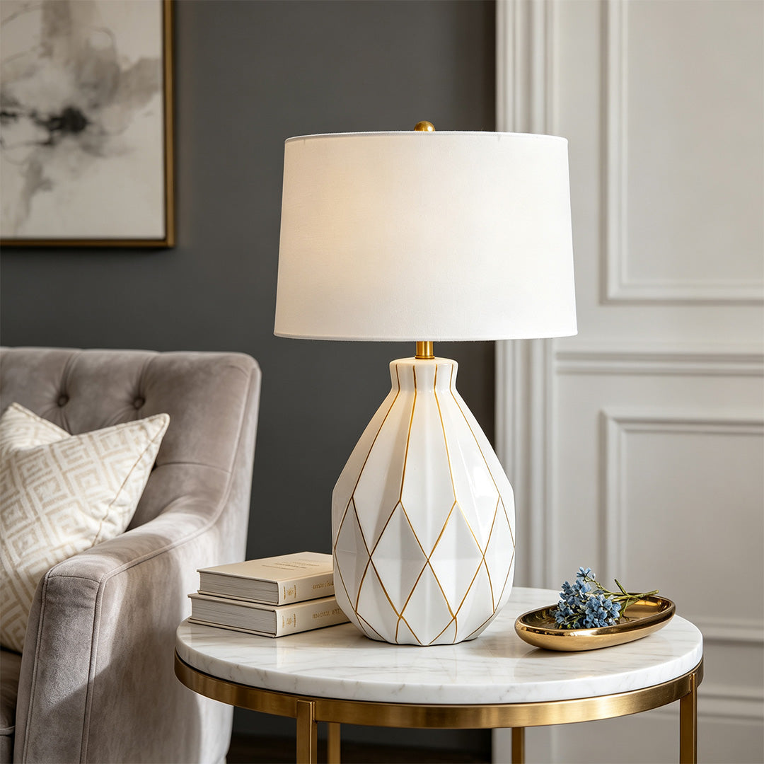 White Ceramic Table Lamps Luxury Mid-Century Accent Light