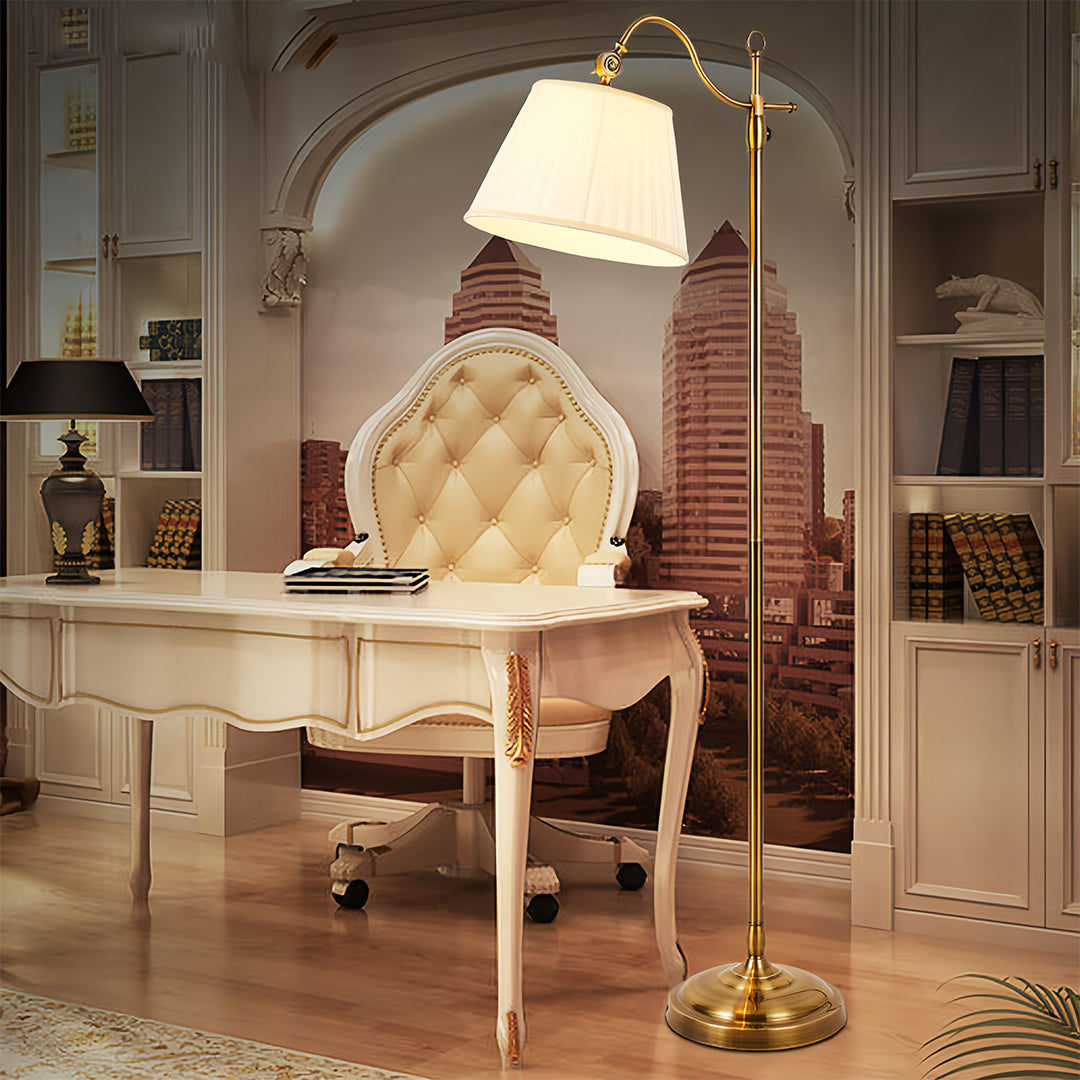 Copper Floor Lamp Adjustable Arch Fabric Shade Light Vintage Style