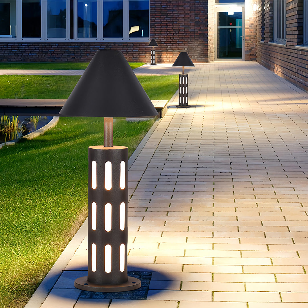 Black Path Lights Industrial Perforated Cylindrical Garden Light