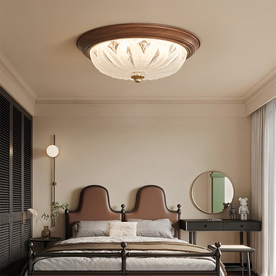 Retro Flush Mount Ceiling Lights American Walnut-Colored Glass Lamp