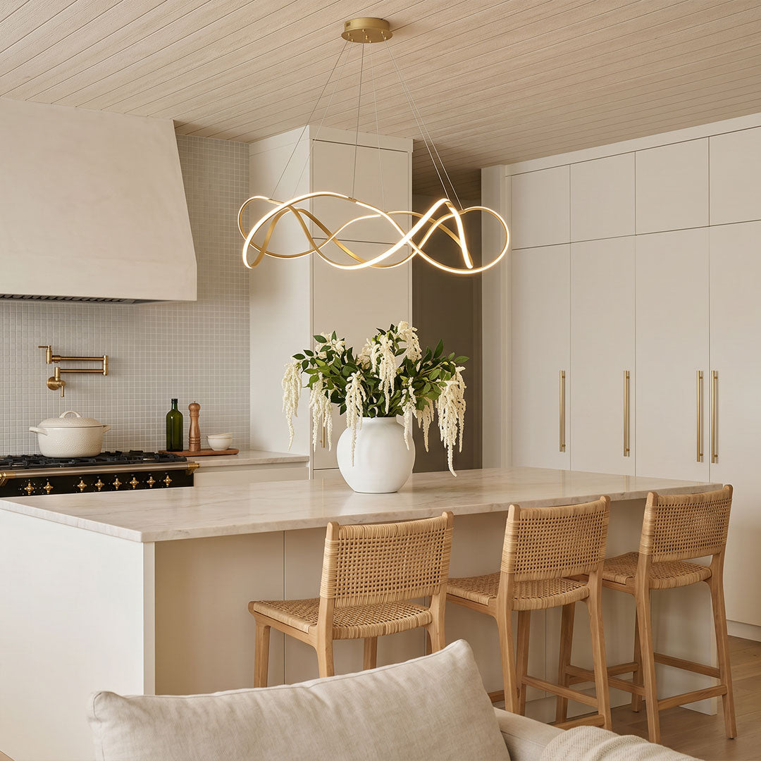 Modern Round Dimmable LED Aluminum Geometric Chandelier - Gold