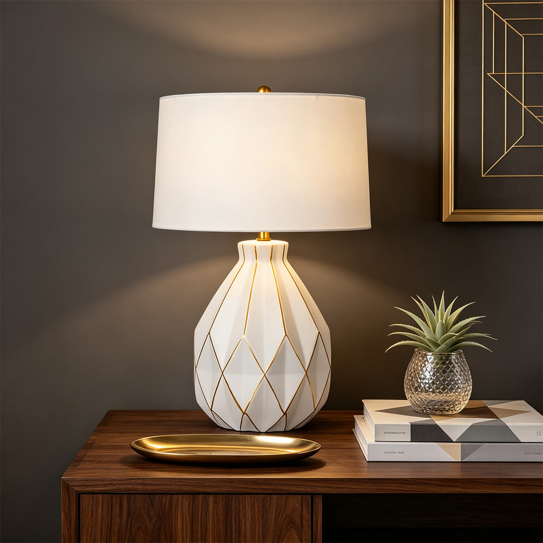 White Ceramic Table Lamps Luxury Mid-Century Accent Light