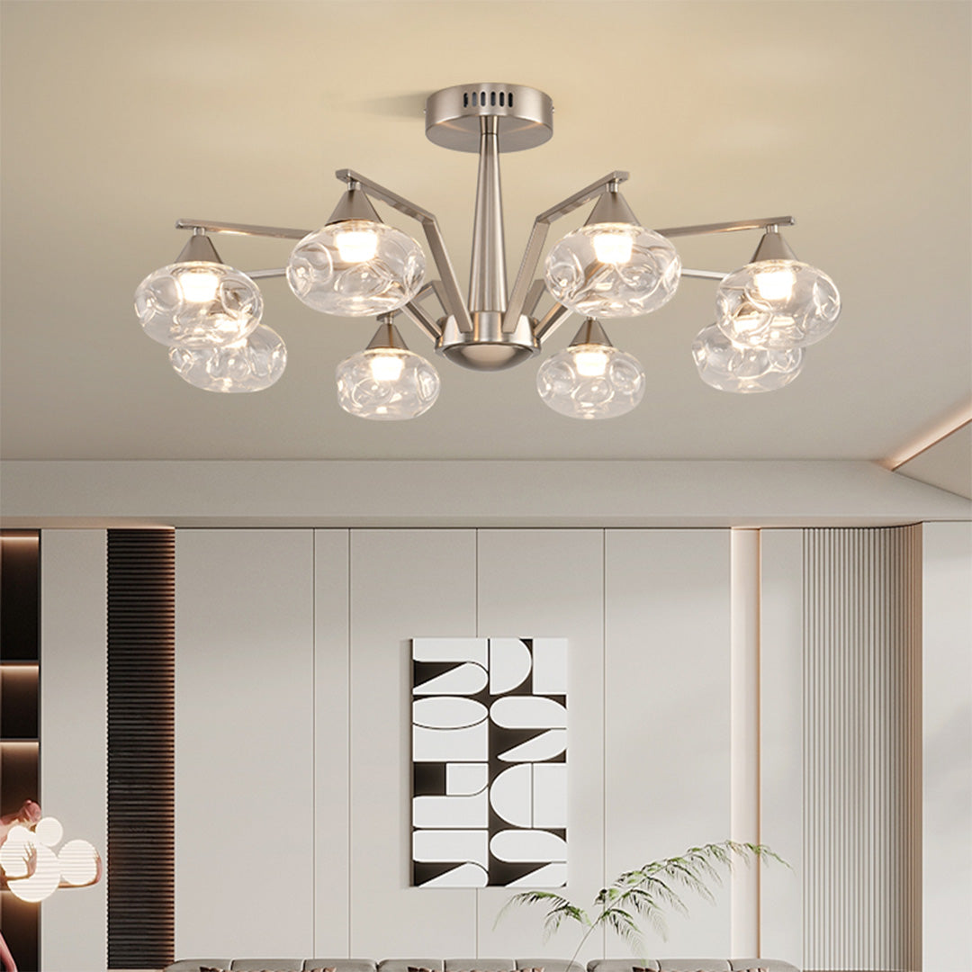 Sputnik Mid Century Semi-Flush Mount Lighting Silver Metal Ceiling Light