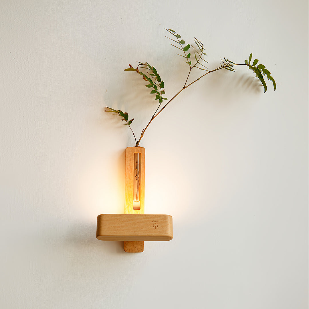 Wooden Wall Lights Minimalist with Glass Vase Wireless Magnetic Lamp