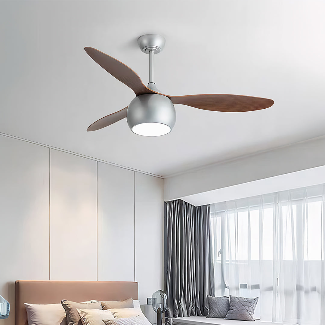 Silver Ceiling Fan with Light Wood Grain LED Fan Light