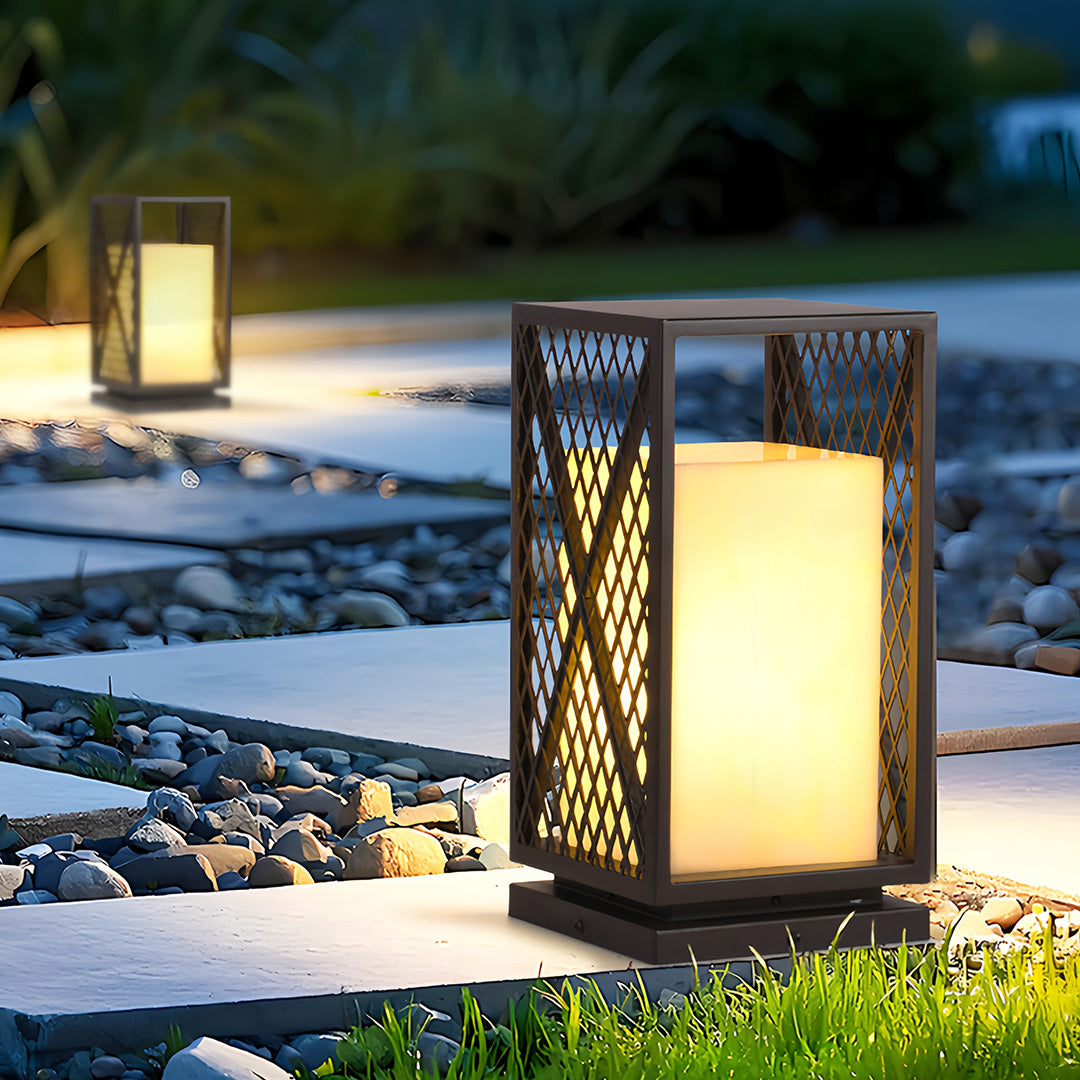 Black Outdoor Floor Lantern Square Metal Waterproof Creative Light