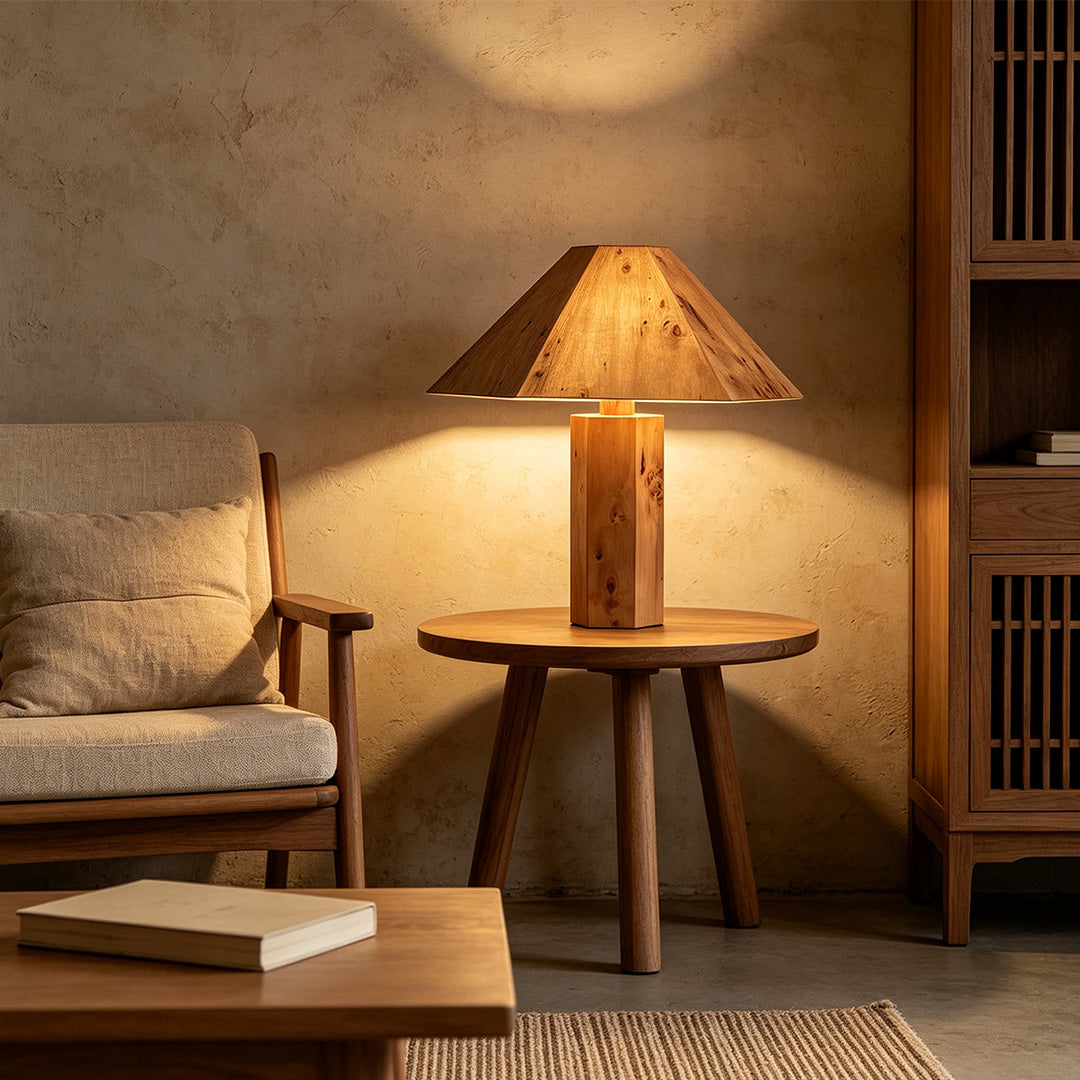 Vintage Wooden Table Lamp Wabi-Sabi Style Bedside Light
