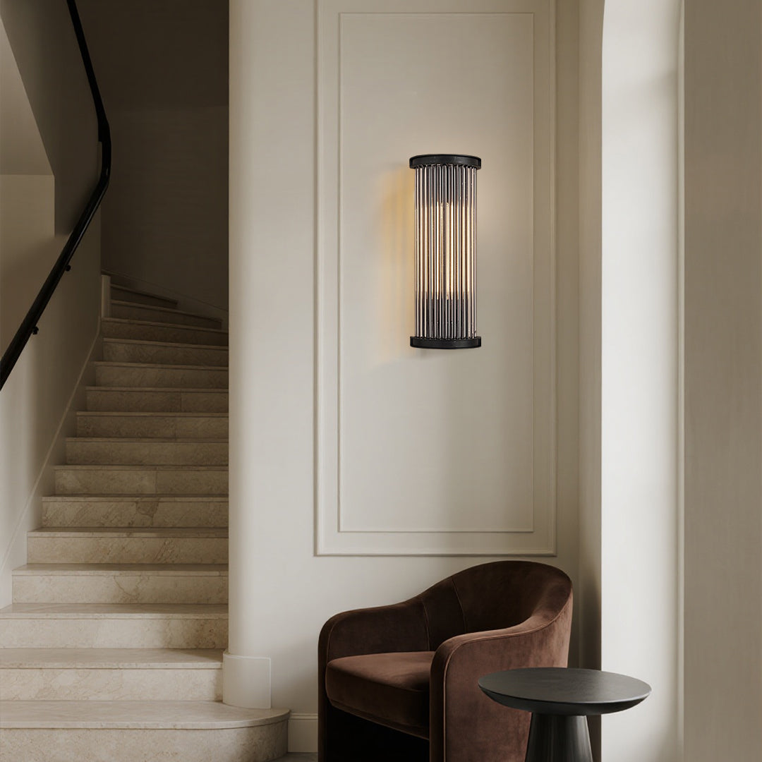 Black Indoor Wall Sconce American Vintage Semi-Circular Glass Rod Wall Lamp