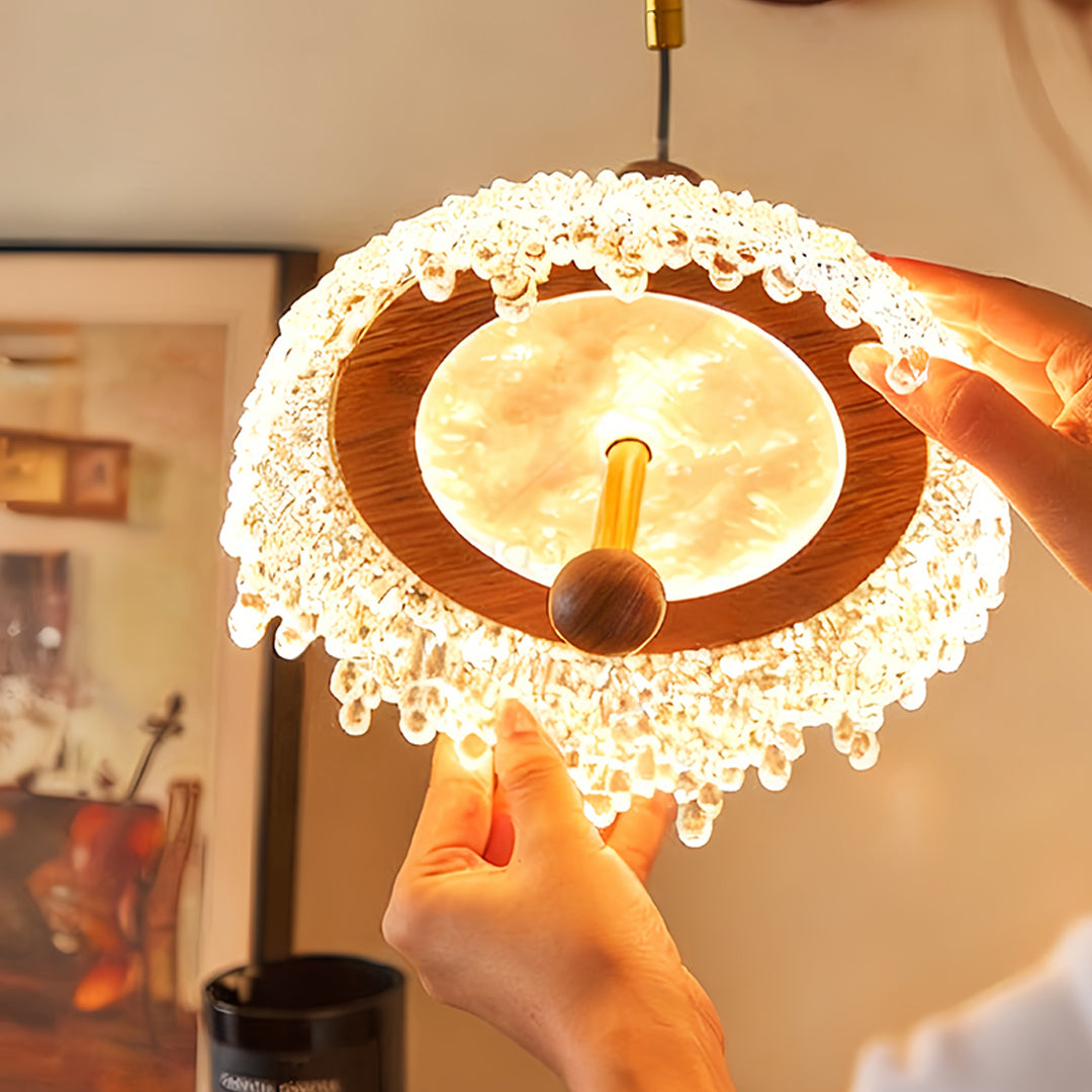 LED Bedroom Wall Lights Walnut Colored Water Drop Lampshade Iron Lamp