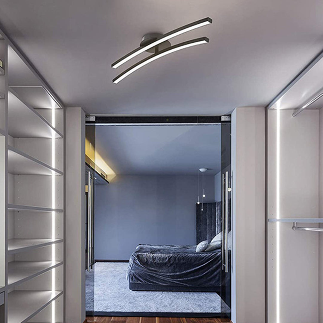 Contemporary Semi Flush Mount Lighting Dual LED Strip Rotating Ceiling Light