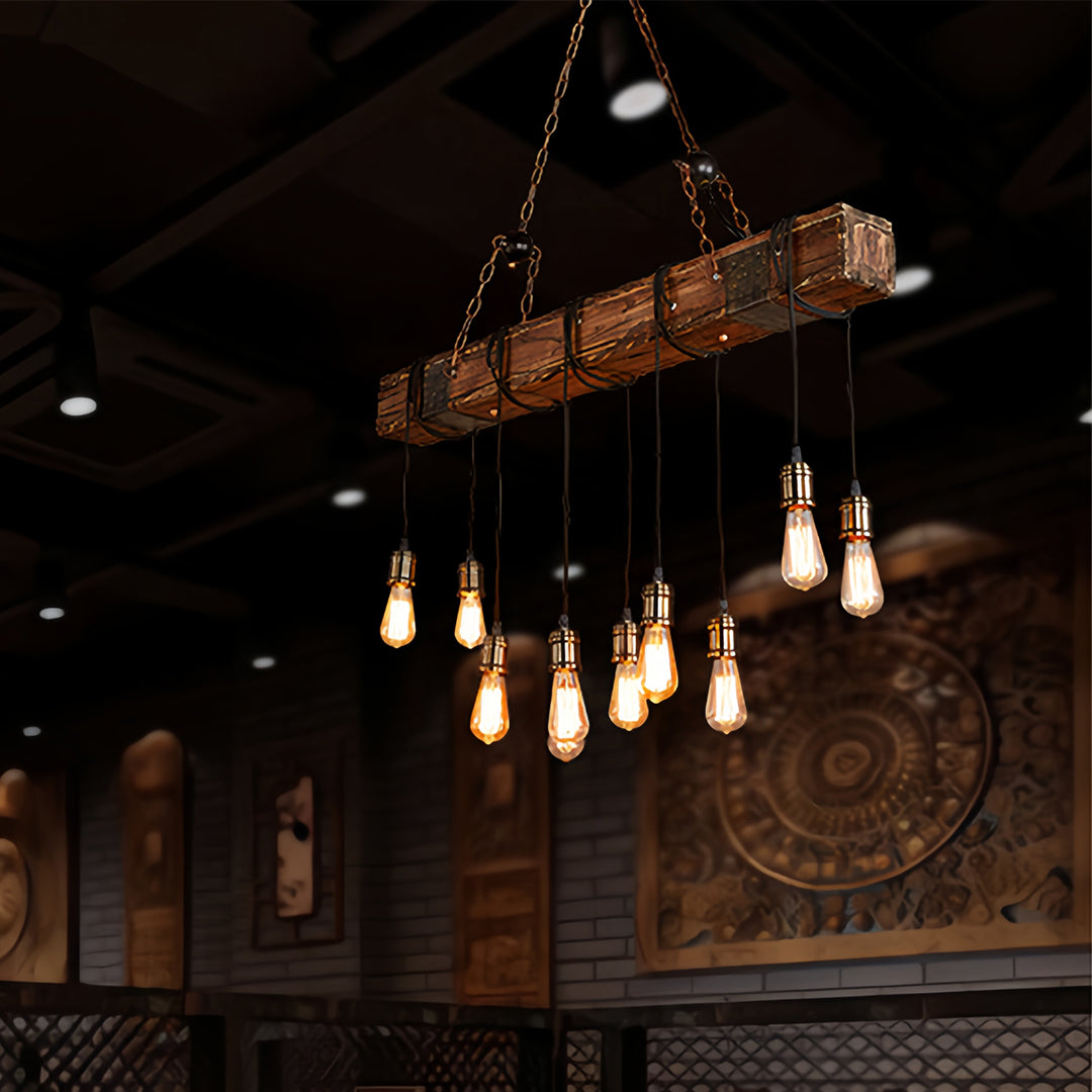 Black and Wood Pendant Light American Vintage Style Iron Ceiling Light