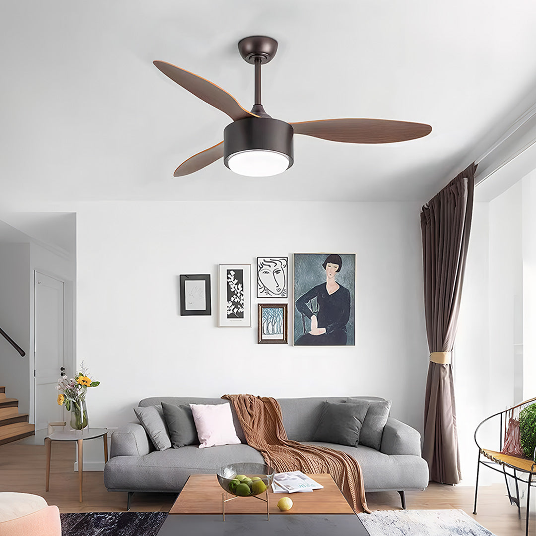 Silver Ceiling Fan with Light Wood Grain LED Fan Light