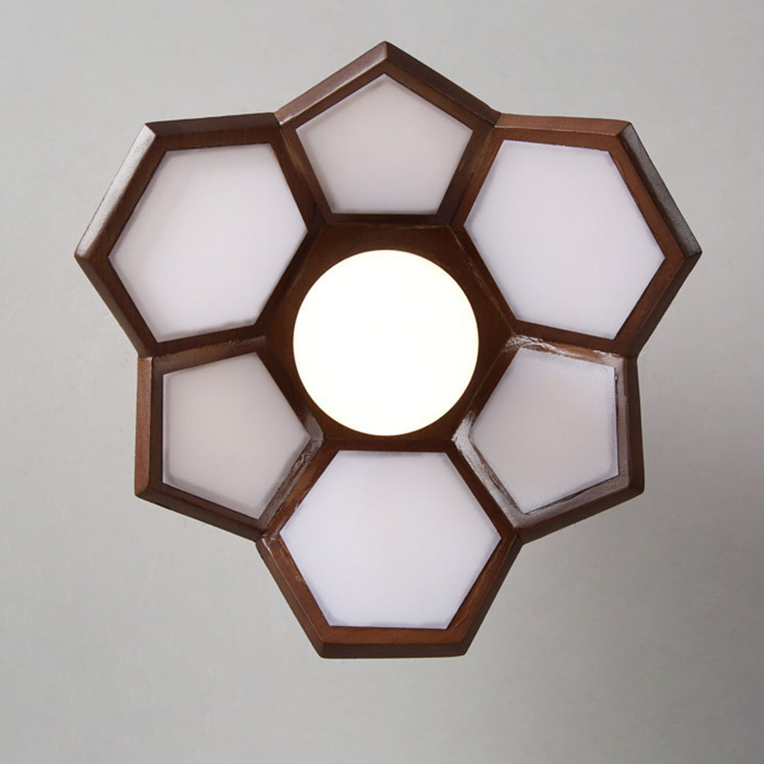 Wood Semi Flush Mount Light Modern Minimalist Lotus Light