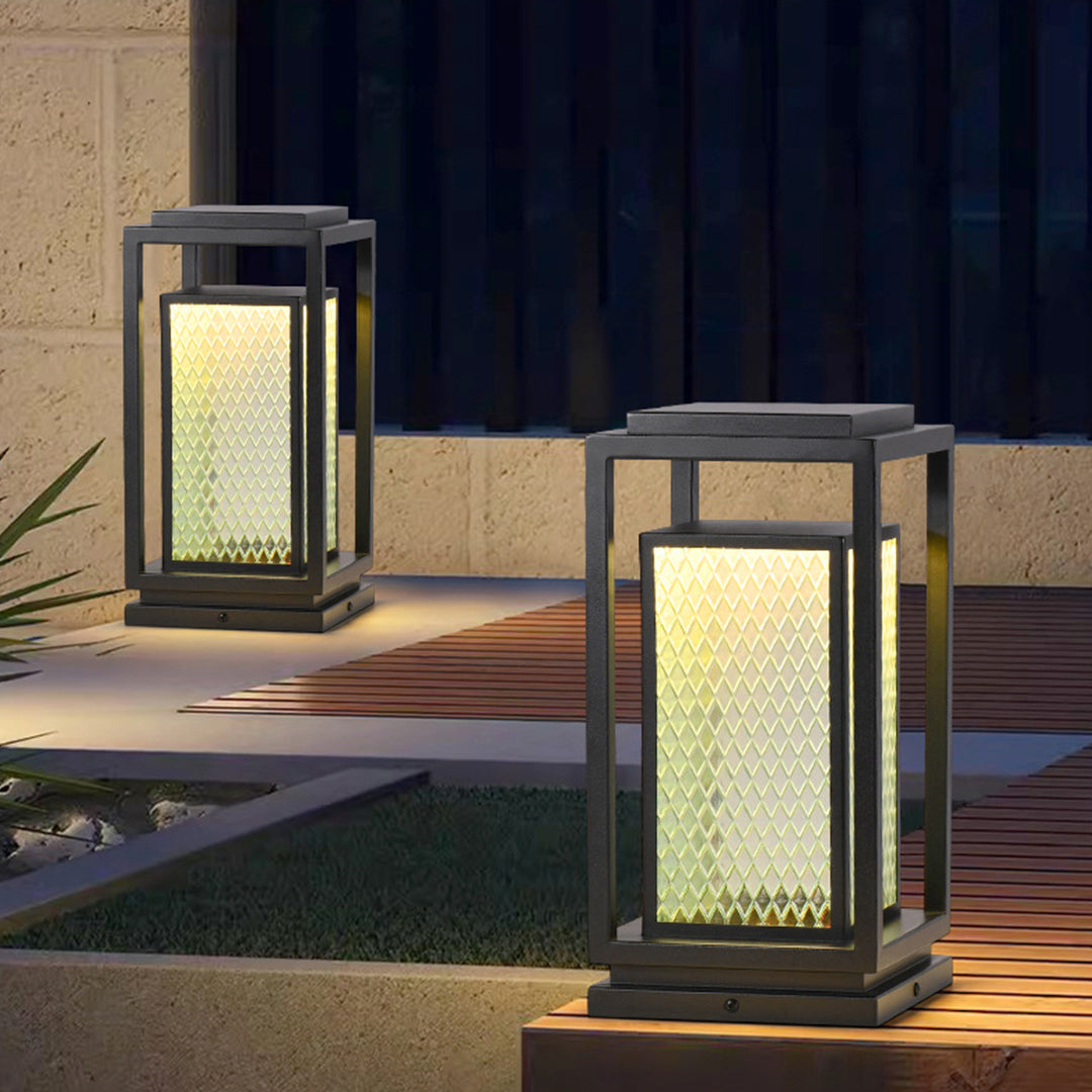 Outdoor Glass Lanterns Industrial Black Weatherproof Square Lawn Light