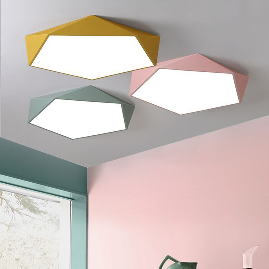 Colorful Flush Mount Ceiling Light Nordic Geometric Wooden Ceiling Lamp