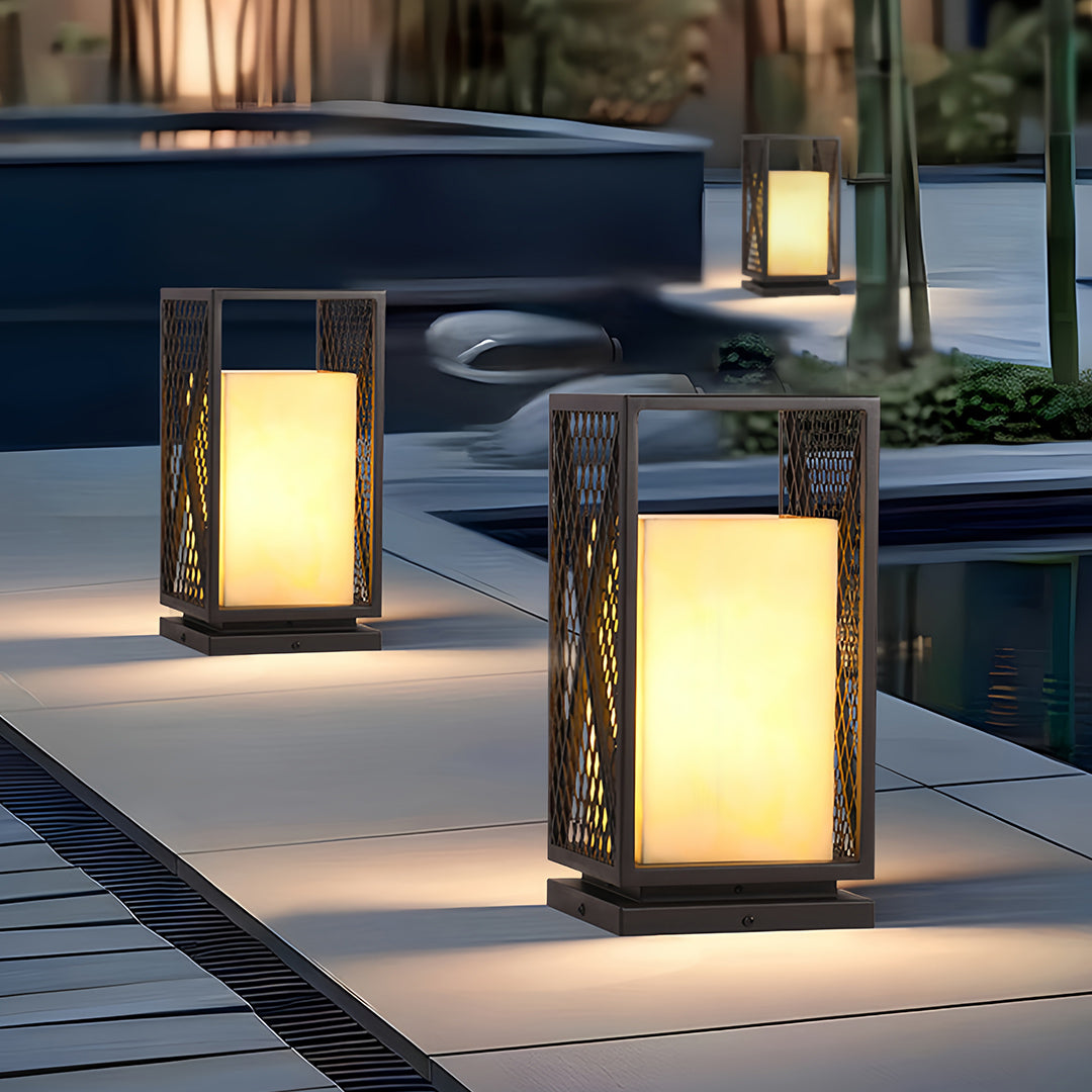 Black Outdoor Floor Lantern Square Metal Waterproof Creative Light