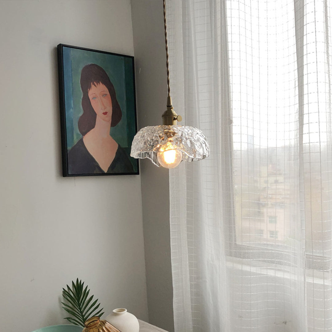 Nordic Pendant Light Hammered Glass and Brass Light