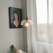 Nordic Pendant Light Hammered Glass and Brass Light