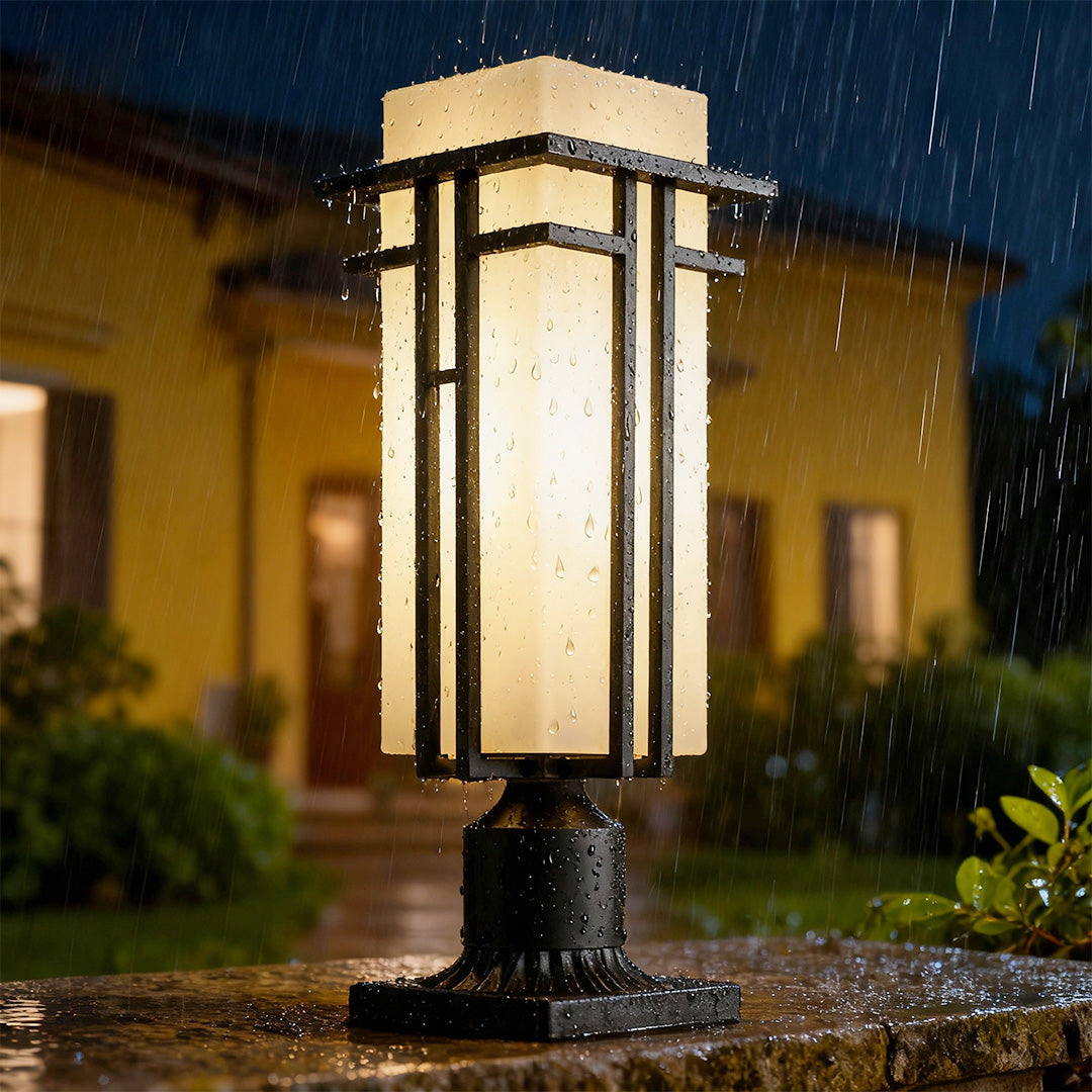 Black Retro Aluminum Path Lights with Frosted Glass Outdoor Waterproof Landscape Lighting