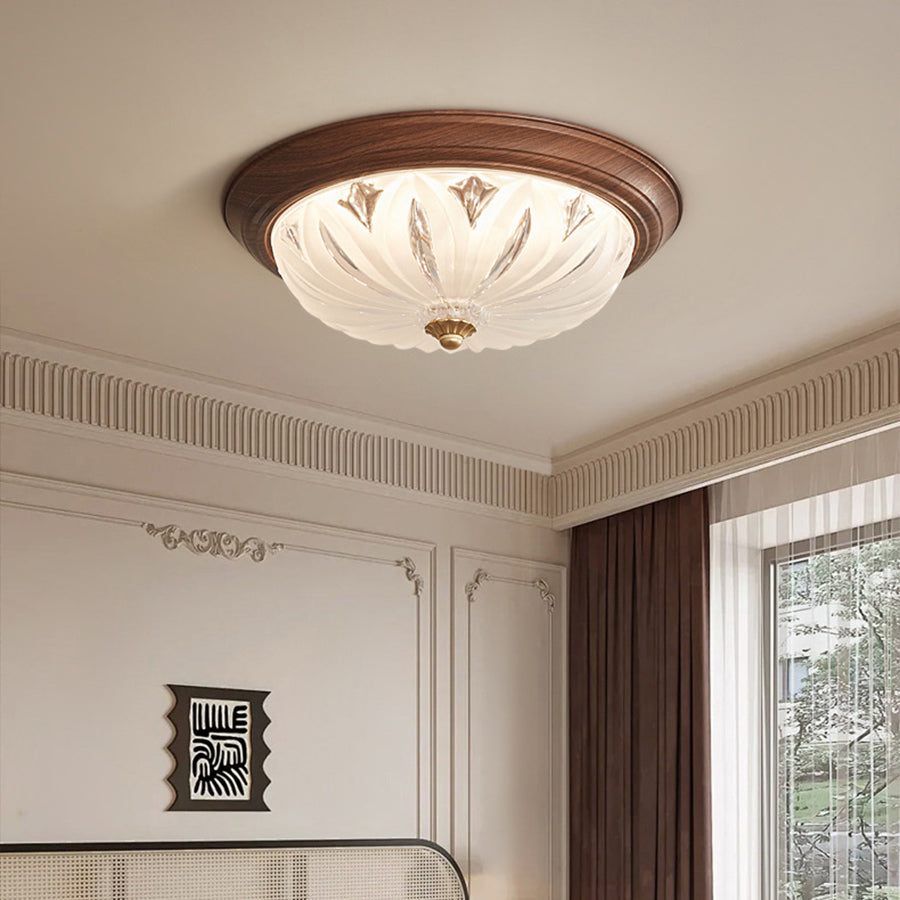 Retro Flush Mount Ceiling Lights American Walnut-Colored Glass Lamp