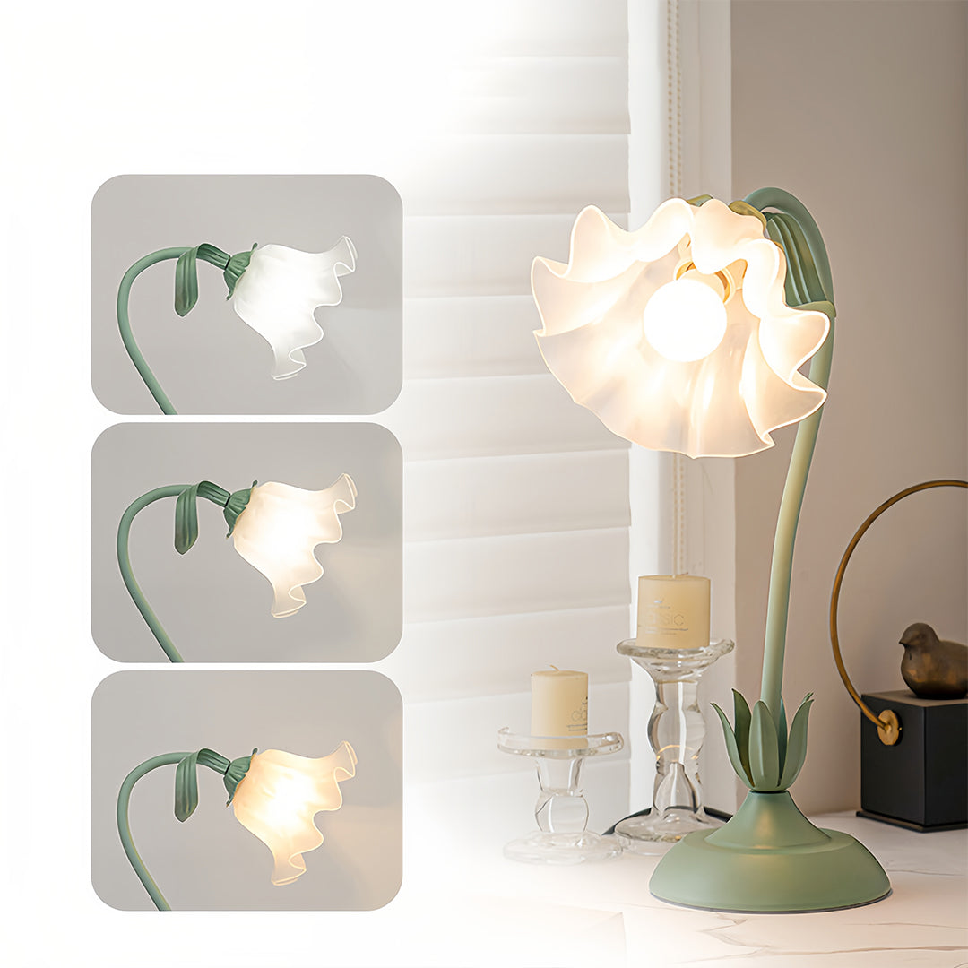 Floral Table Lamps French Vintage Green DIY Twistable White Glass Lamp