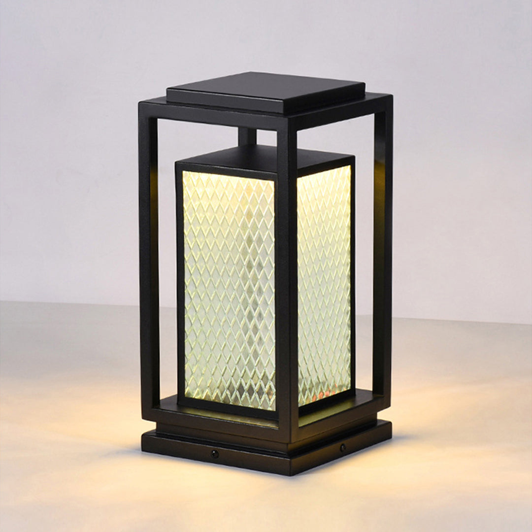 Outdoor Glass Lanterns Industrial Black Weatherproof Square Lawn Light