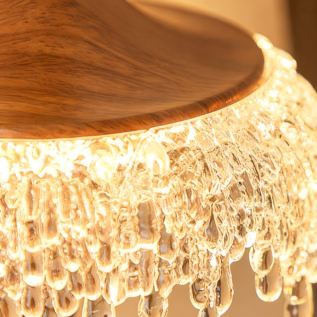 LED Bedroom Wall Lights Walnut Colored Water Drop Lampshade Iron Lamp