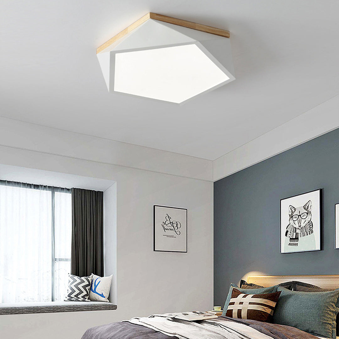 Colorful Flush Mount Ceiling Light Nordic Geometric Wooden Ceiling Lamp