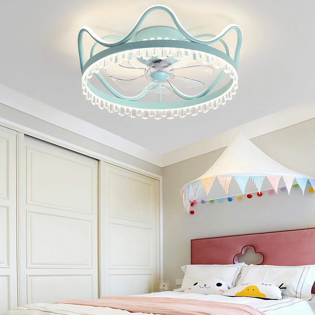 Round Stepless Dimming LED Retractable Ceiling Fan Lights with Remote Control