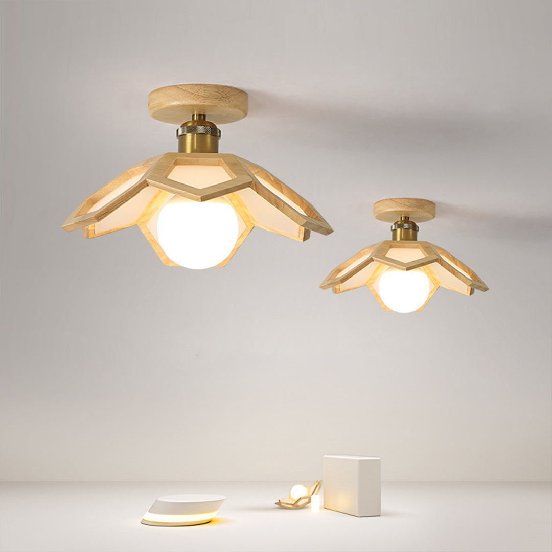 Wood Semi Flush Mount Light Modern Minimalist Lotus Light